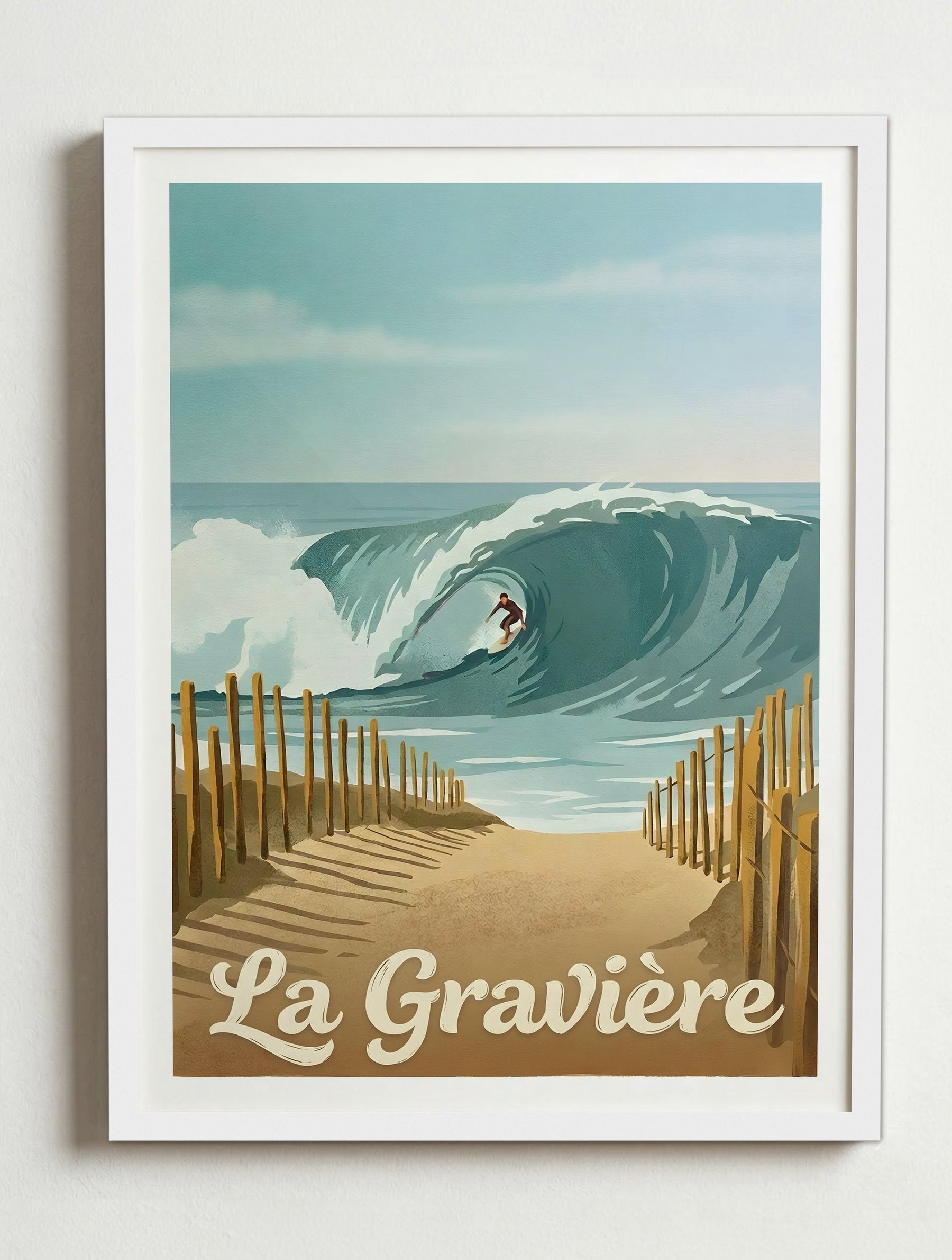 Affiche de Hossegor - La gravière – Cadre blanc