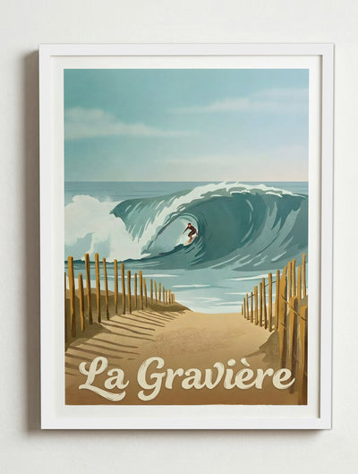 Affiche de Hossegor - La gravière – Cadre blanc