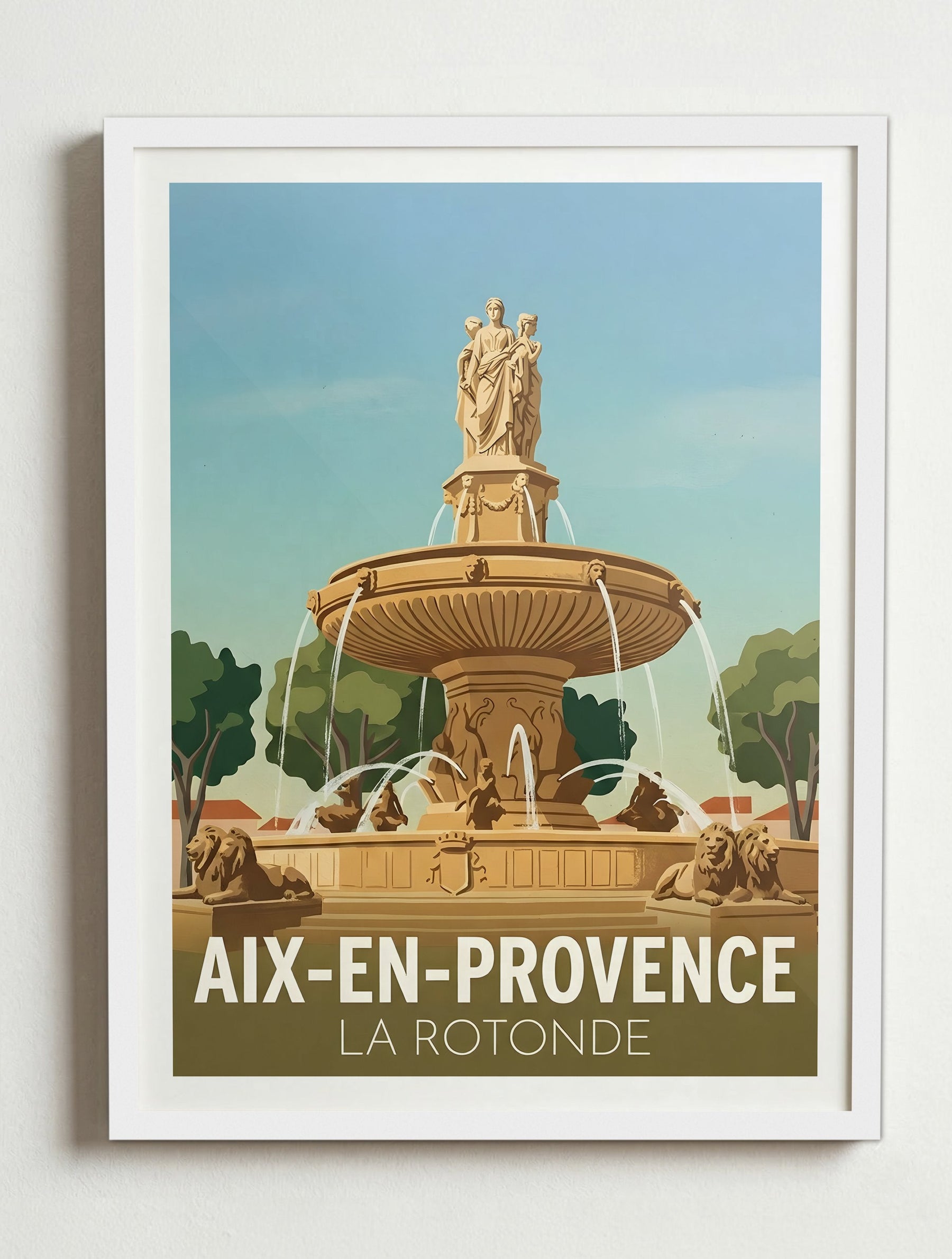 Affiche de Aix-en-Provence - la Rotonde – Cadre blanc