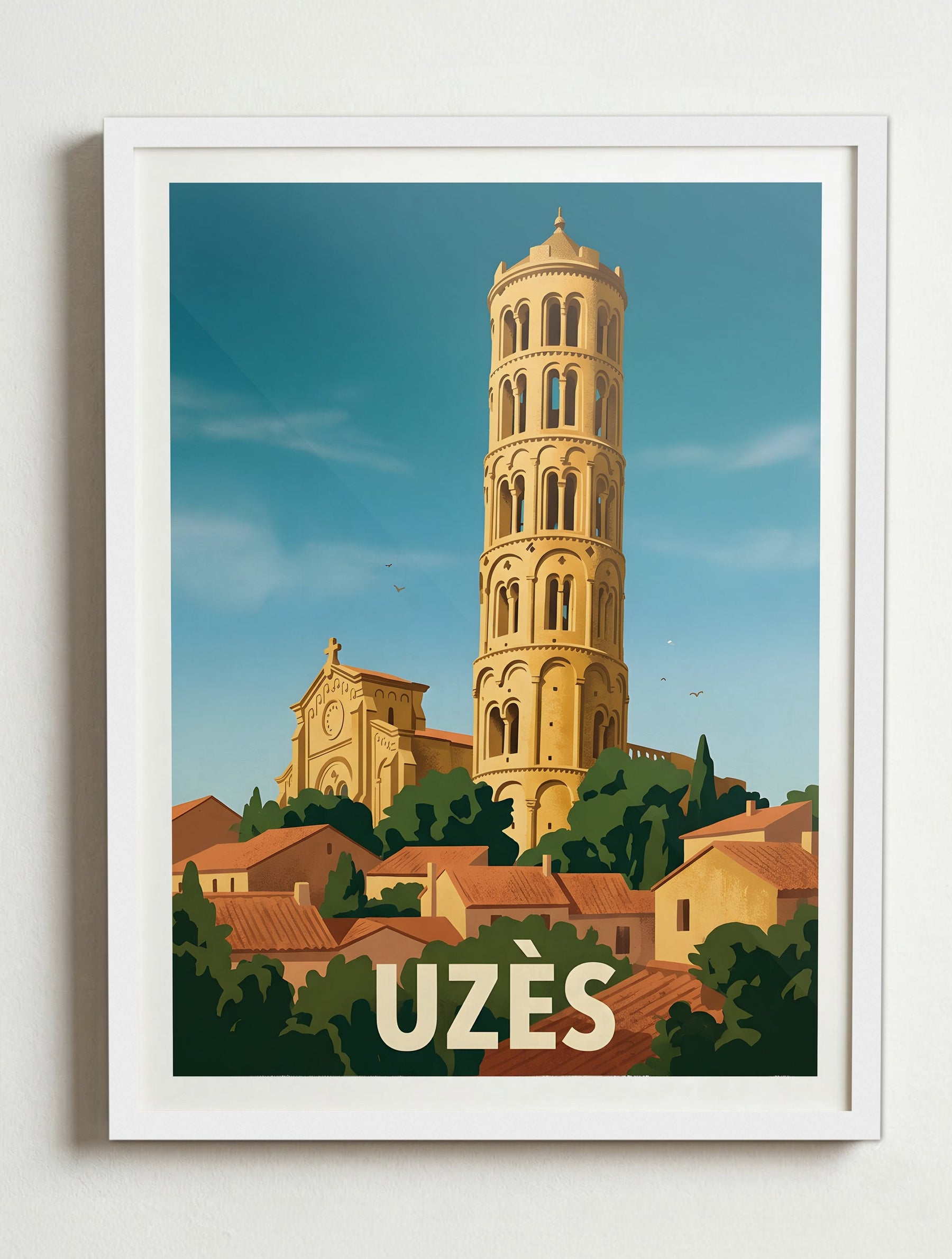 Affiche de Uzès – Cadre blanc