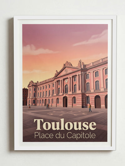 Affiche de Toulouse - Place du Capitole – Cadre blanc