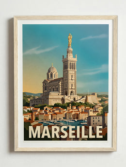 Affiche de Marseille - Basilique Notre-Dame de la Garde – Cadre bois