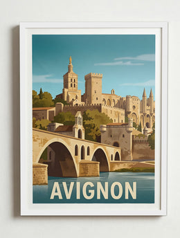 Affiche de Avignon, France - Pont Saint-Bénezet (Le Pont d'Avignon) – Cadre blanc