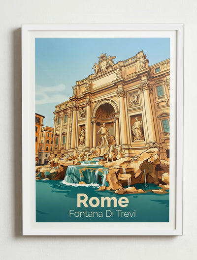 Affiche de Rome - Fontana Di Trevi – Cadre blanc