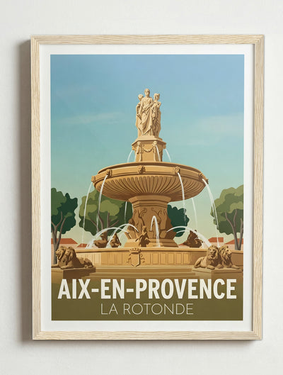 Affiche de Aix-en-Provence - la Rotonde – Cadre bois