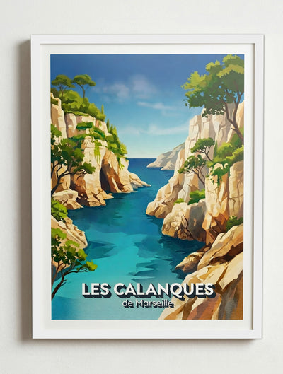 Affiche des Calanques de Marseille – Cadre blanc