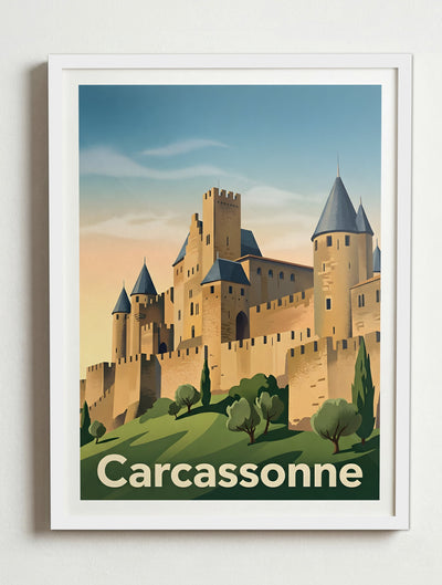 Affiche de Carcassonne - Cité de Carcassonne – Cadre blanc