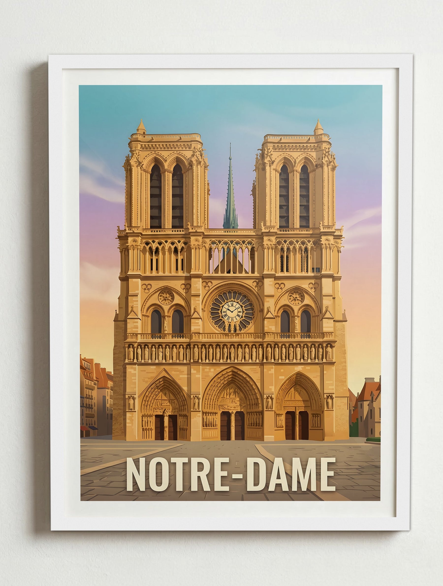 Affiche de Paris - Cathédrale Notre-Dame de Paris – Cadre blanc