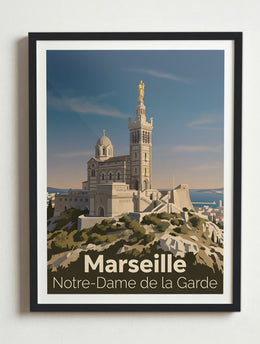 Affiche de Marseille - Basilique Notre-Dame de la Garde – Cadre noir