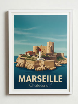 Affiche de Marseille - Château d'If – Cadre blanc