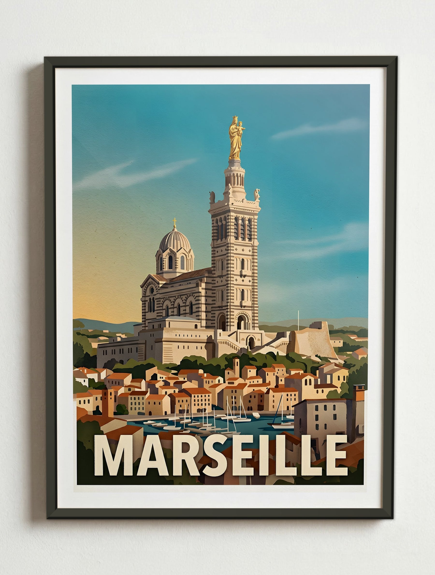 Affiche de Marseille - Basilique Notre-Dame de la Garde – Cadre métal