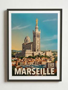 Affiche de Marseille - Basilique Notre-Dame de la Garde – Cadre métal