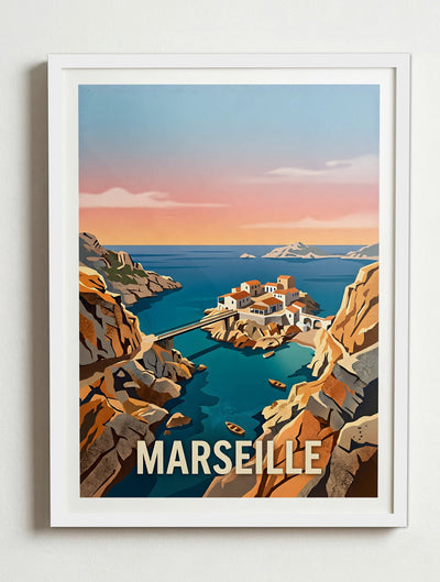 Affiche de Marseille - Baie des Singes – Cadre blanc