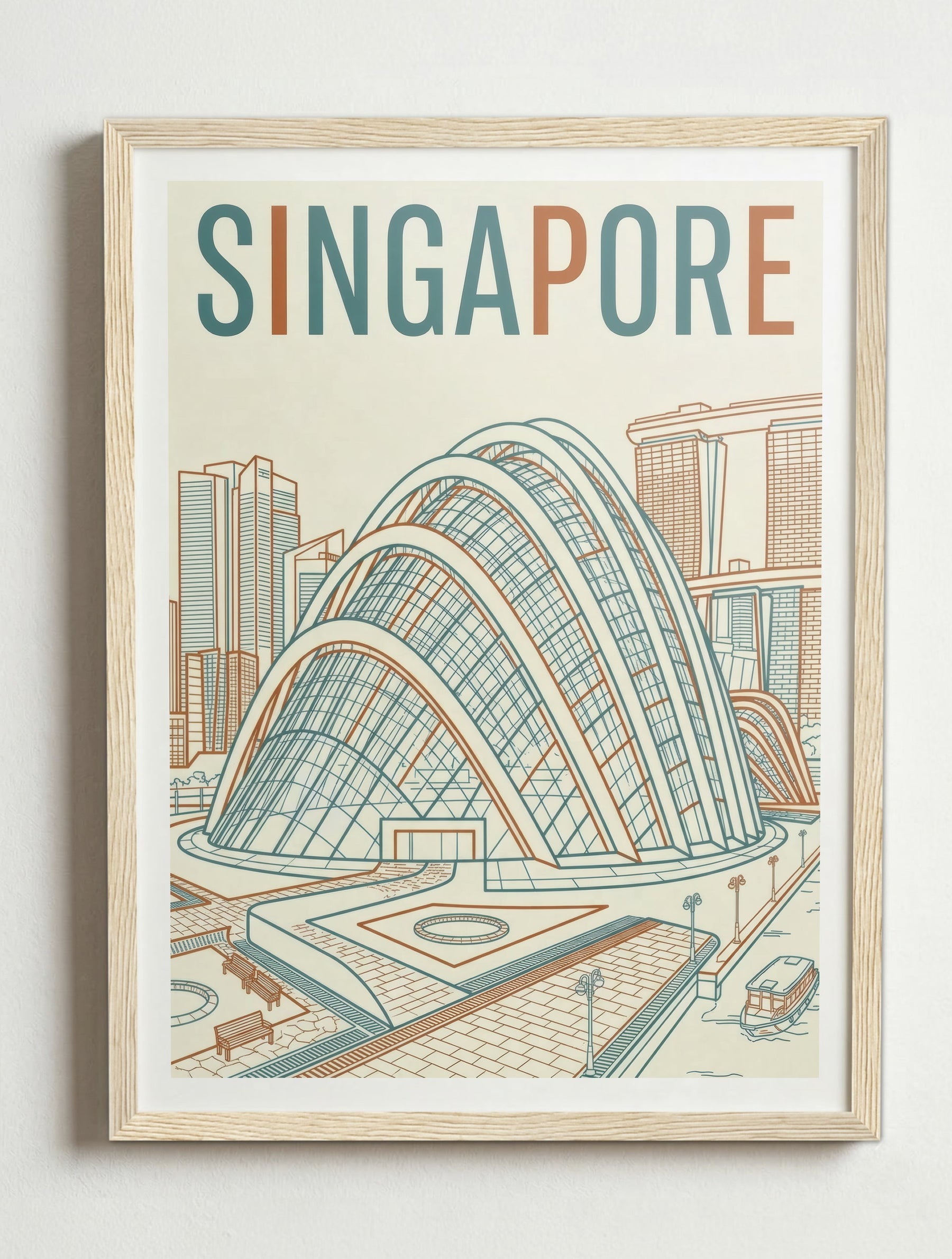 Affiche de Singapore – Cadre bois