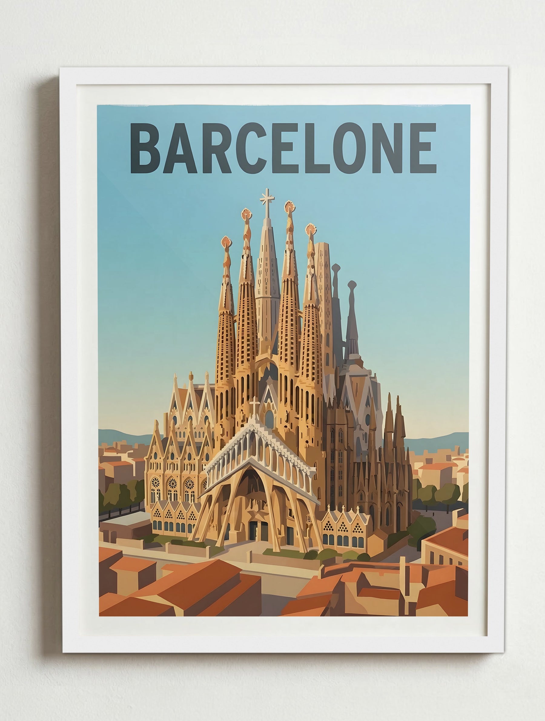Affiche de Barcelone - Sagrada Familia – Cadre blanc