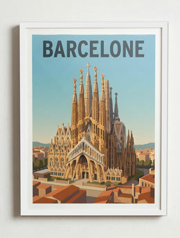 Affiche de Barcelone - Sagrada Familia – Cadre blanc